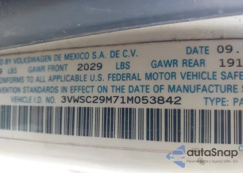 2001 Volkswagen Jetta Gls 1.8L Turbo из США, поврежденный, VIN 3VWSC29M71M053842